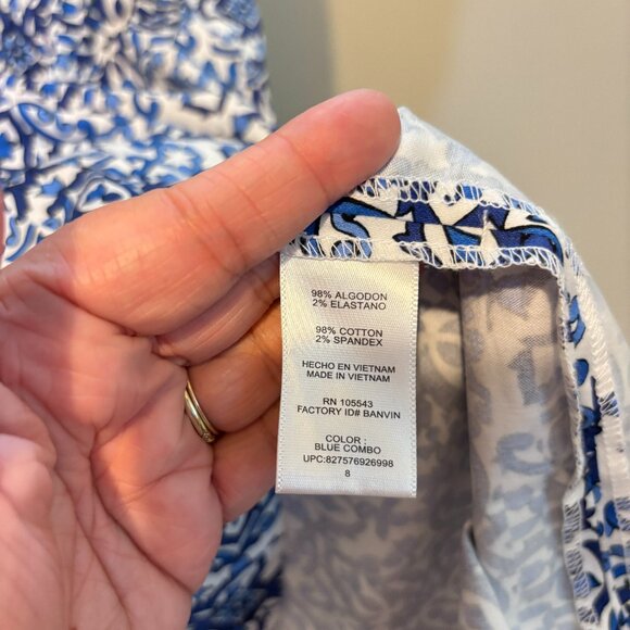 Milly Fit and Flare Blue White Print V Neck Sleeveless Dress - Picture 13 of 13